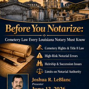 Seminar: Before You Notarize: Cemetery Law Every Louisiana Notary Must Know - June 13, 2026